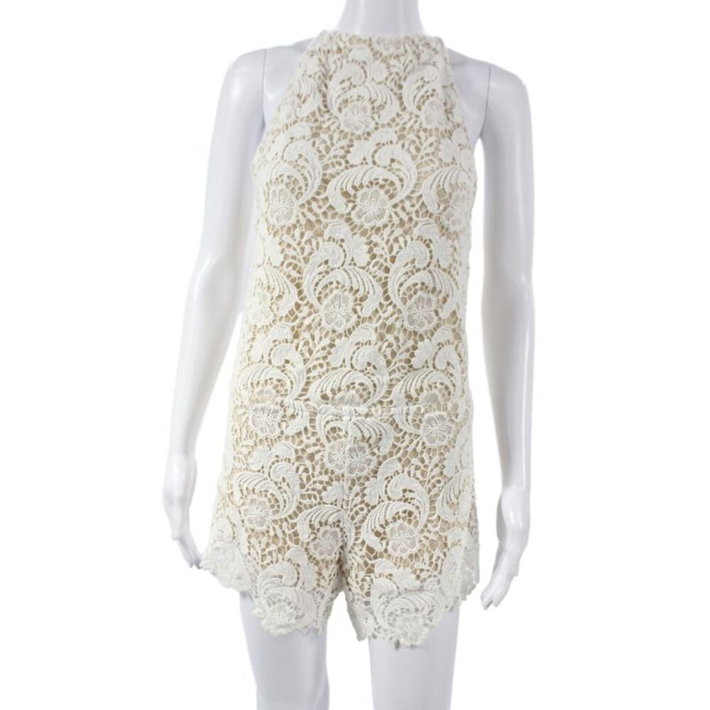Winston White Women Boho Floral Halter Tie Sleeveless Romper Beige Size XS